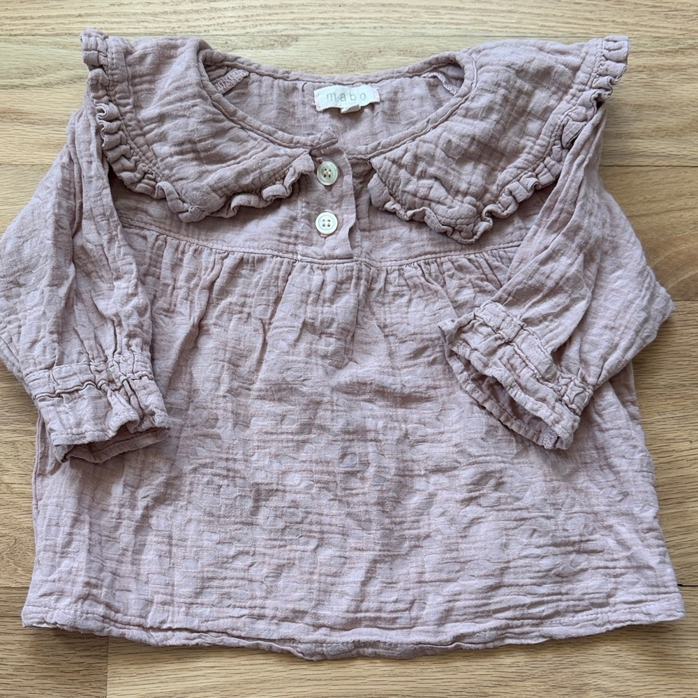 Mabo 3/4 Sleeve Ruffle Peter Pan Collar Top dusty pink girls size 2/3 years